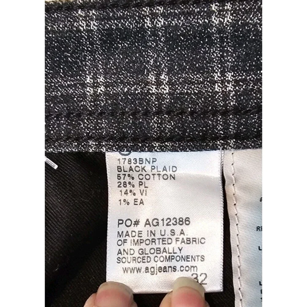 AG  Adriano Goldschmied  Tellis Modern Slim Jeans/Trousers Black Checkered 32x32 - Picture 10 of 15